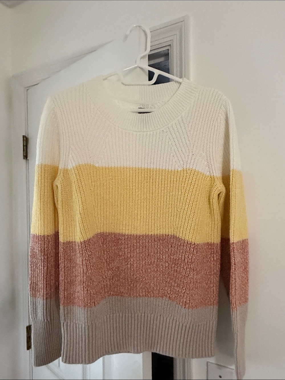 GAP Women’s Crewneck Striped Pullover Sweater - Cream, Yellow, Pink, Gray Size M